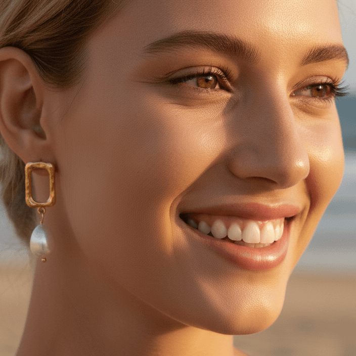 18K Coated Real Gold Plated Square Freshwater Pearl Earrings