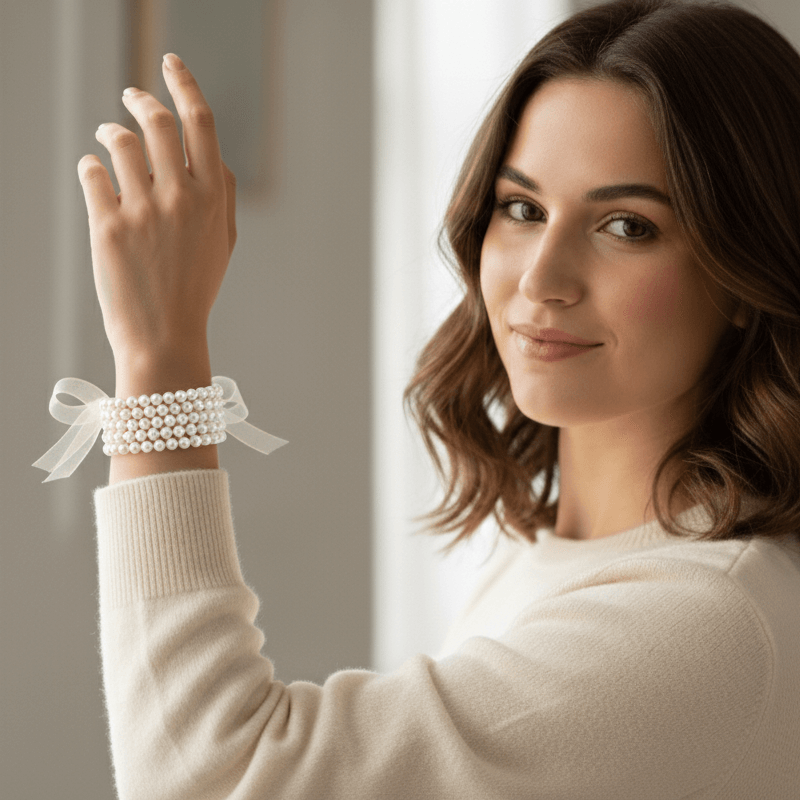 White Fashion Faux Pearl Five Strand Bracelet