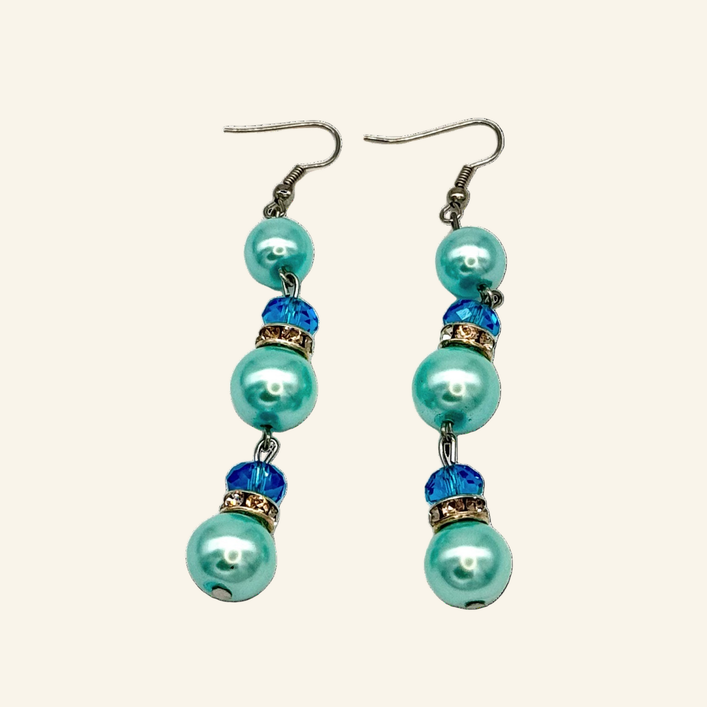 Light Blue Triple Drop Simulated 3" Pearl Earrings