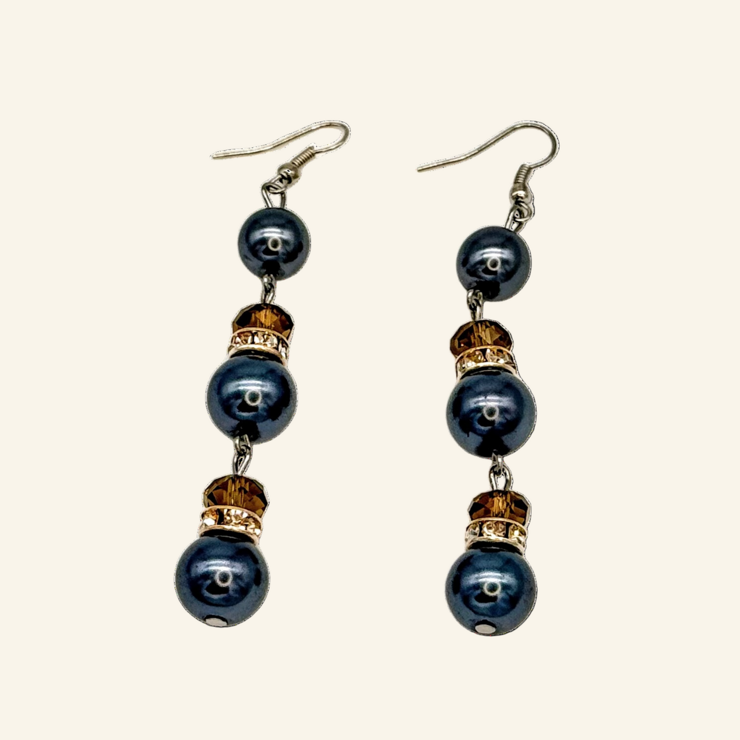 Grey Triple Drop Simulated 3" Pearl Earrings