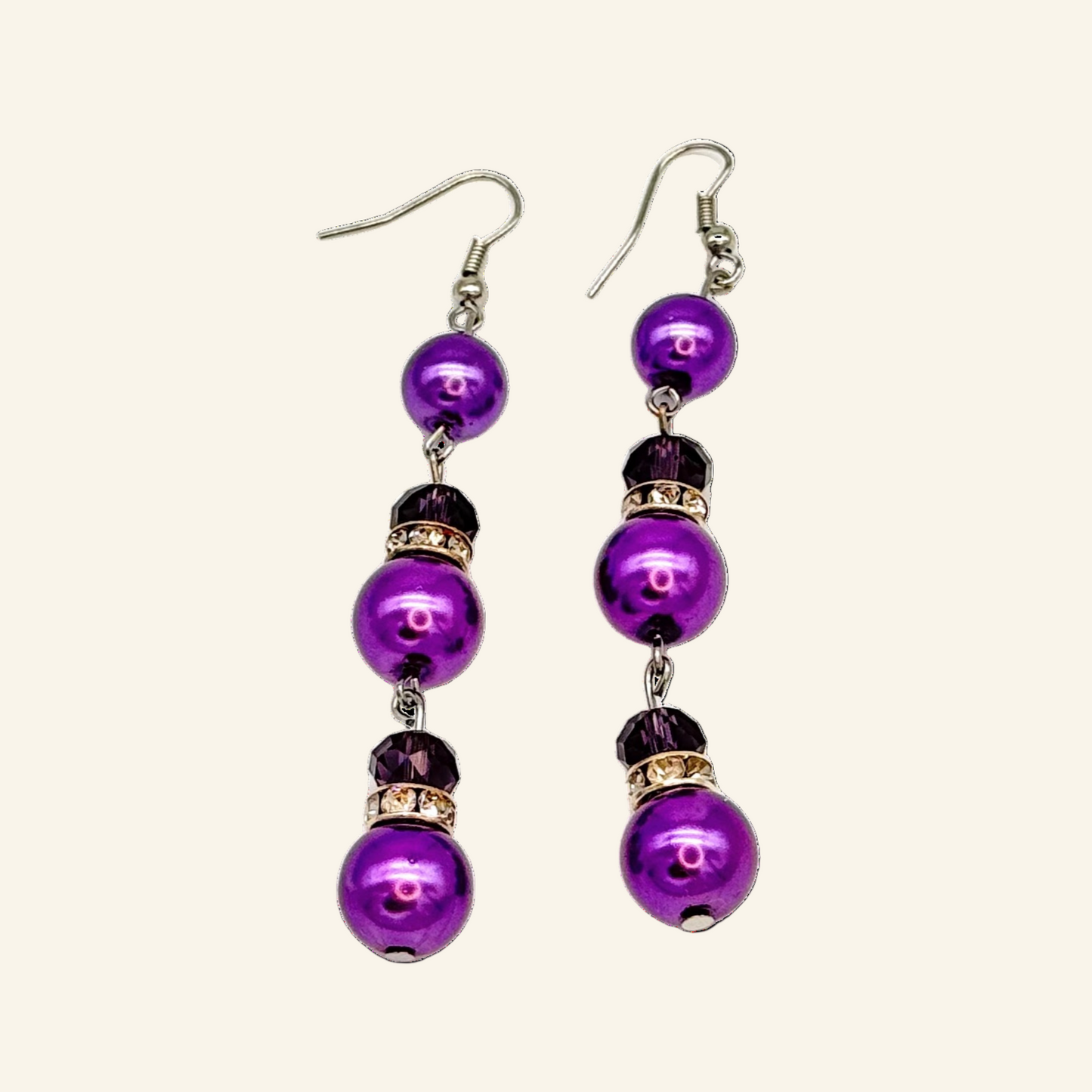 Purple Triple Drop Simulated 3" Pearl Earrings