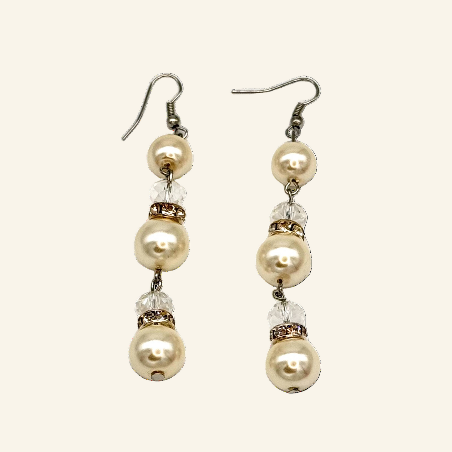 White Triple Drop Simulated 3" Pearl Earrings