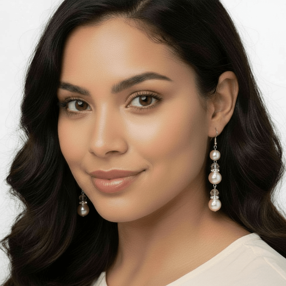White Triple Drop Simulated 3" Pearl Earrings