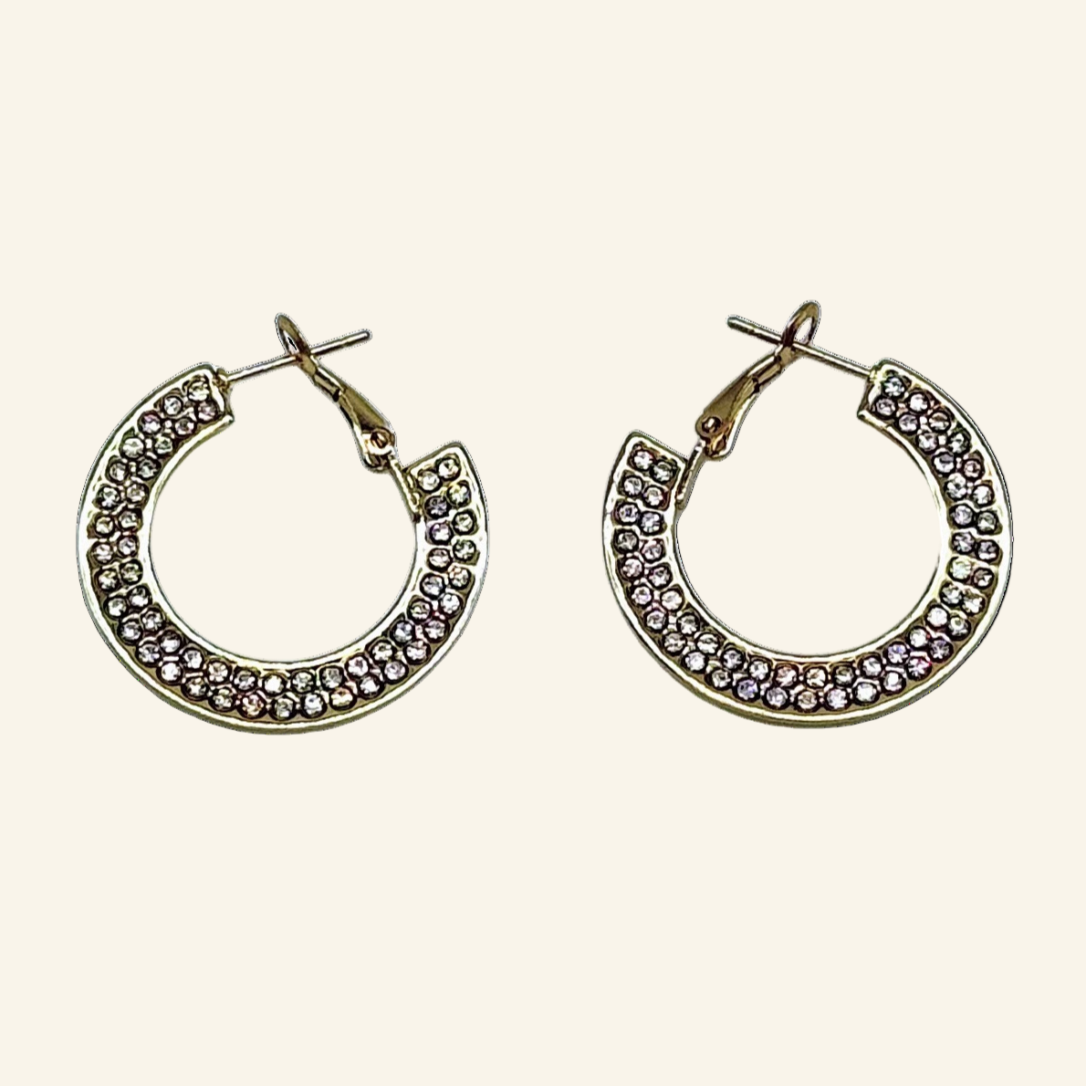 Gold Tone Iridescent 1 3/4" Hoop Earrings