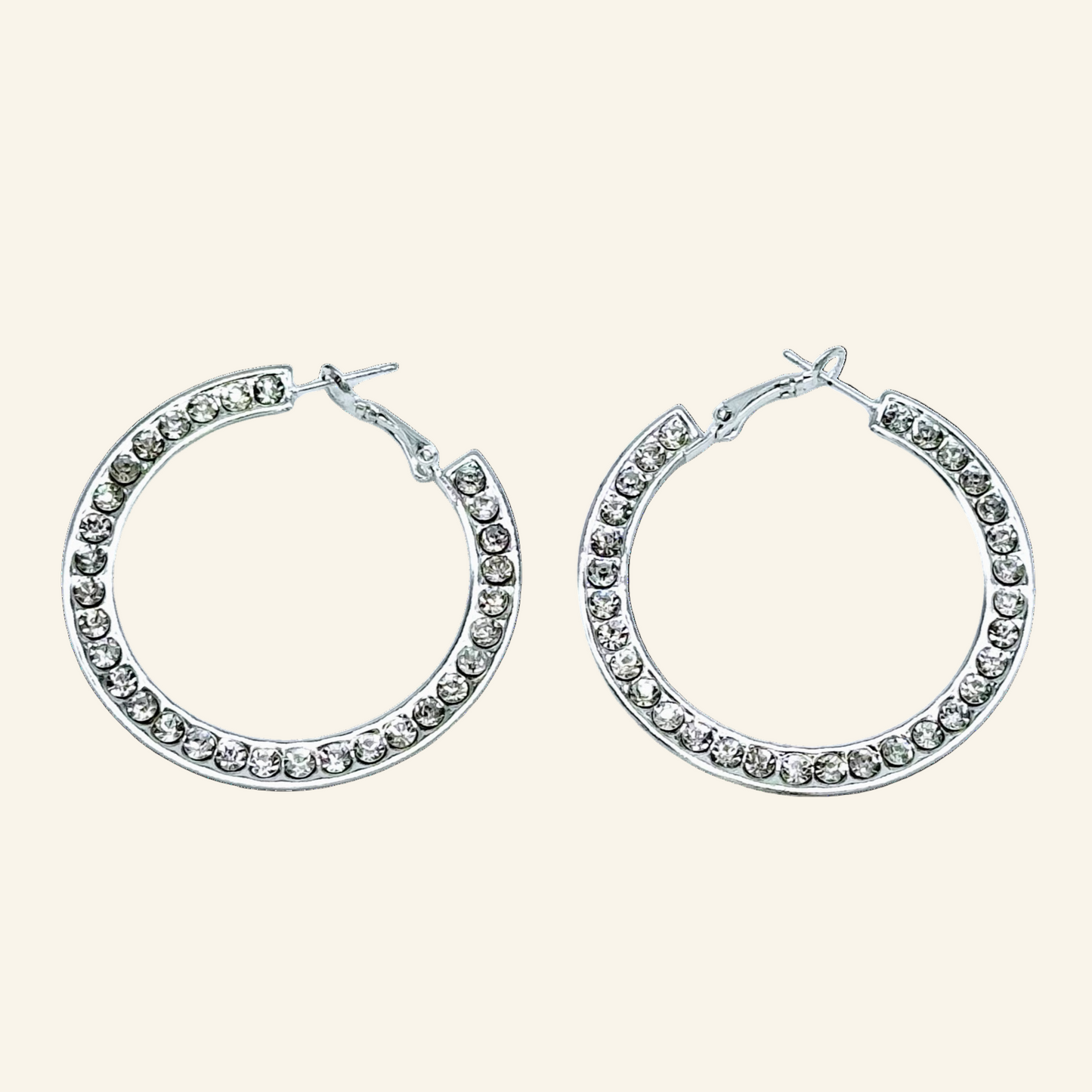 Silver Tone Clear 1" Hoop Earrings