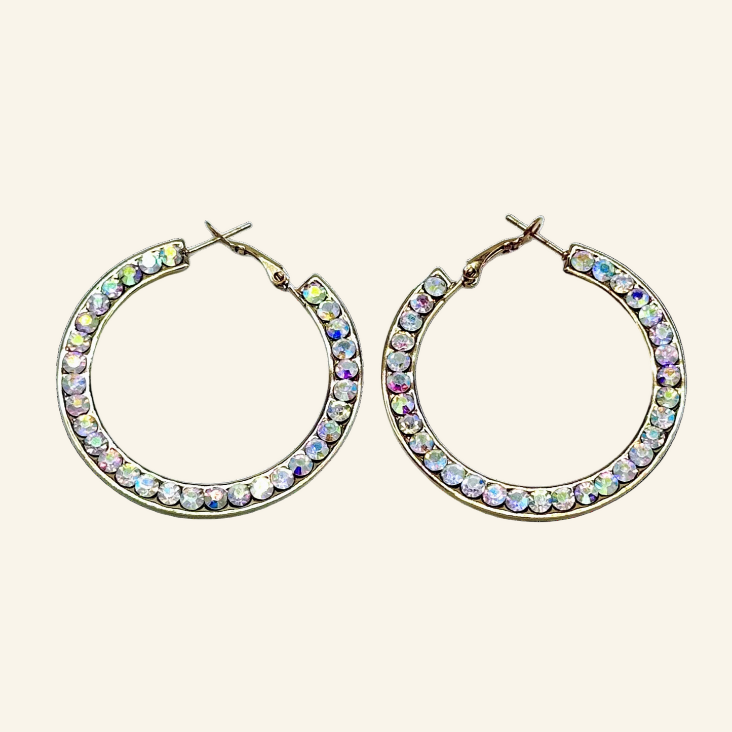 Gold Tone Iridescent 1" Hoop Earrings