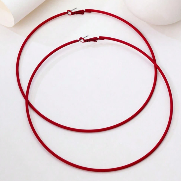 Extra-Large Red Color 3 1/2" Hoop Earrings