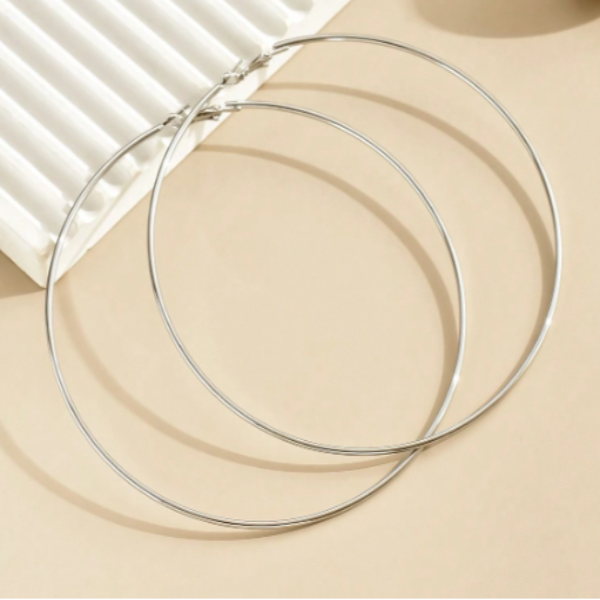Extra-Large Silver Color 3 1/2" Hoop Earrings