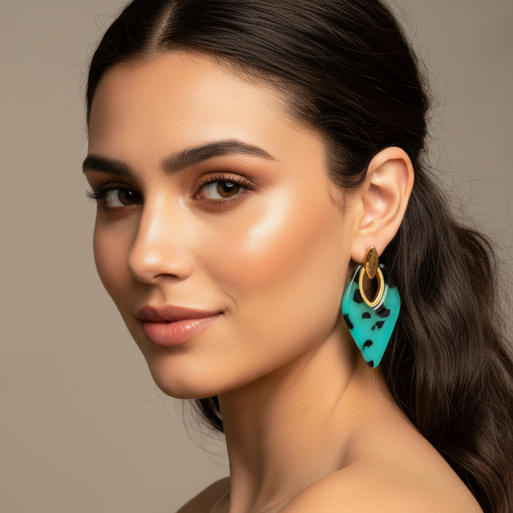 Blue Tortoise Shell Resin 2" Earrings