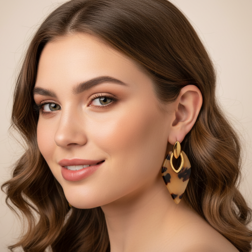 Tan Tortoise Shell Resin 2" Earrings
