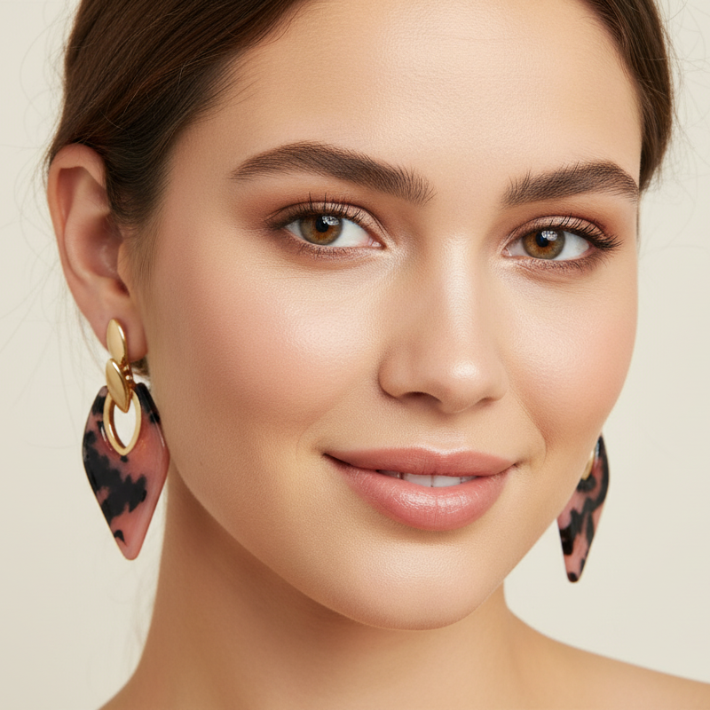 Peach Tortoise Shell Resin 2" Earrings