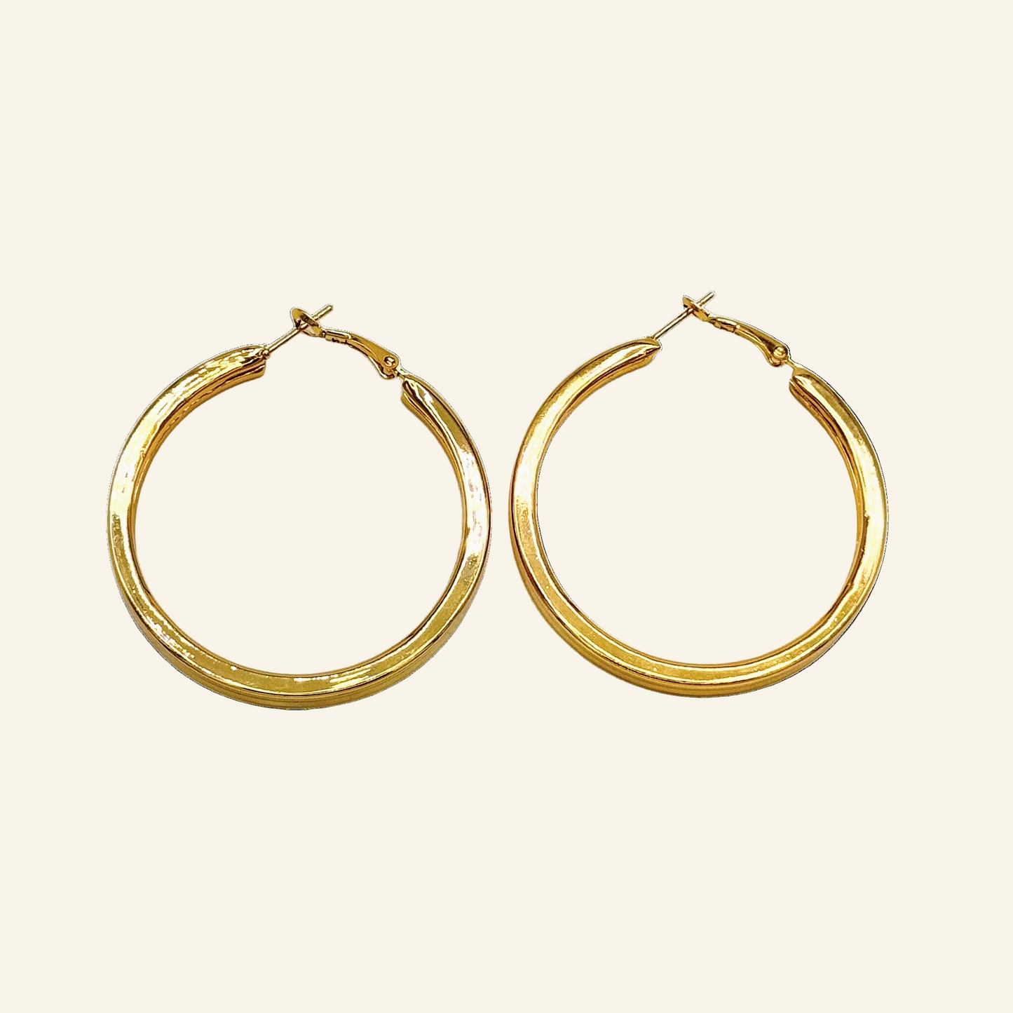 Gold Tone Hoop Squared Off Edges 2" Earrings