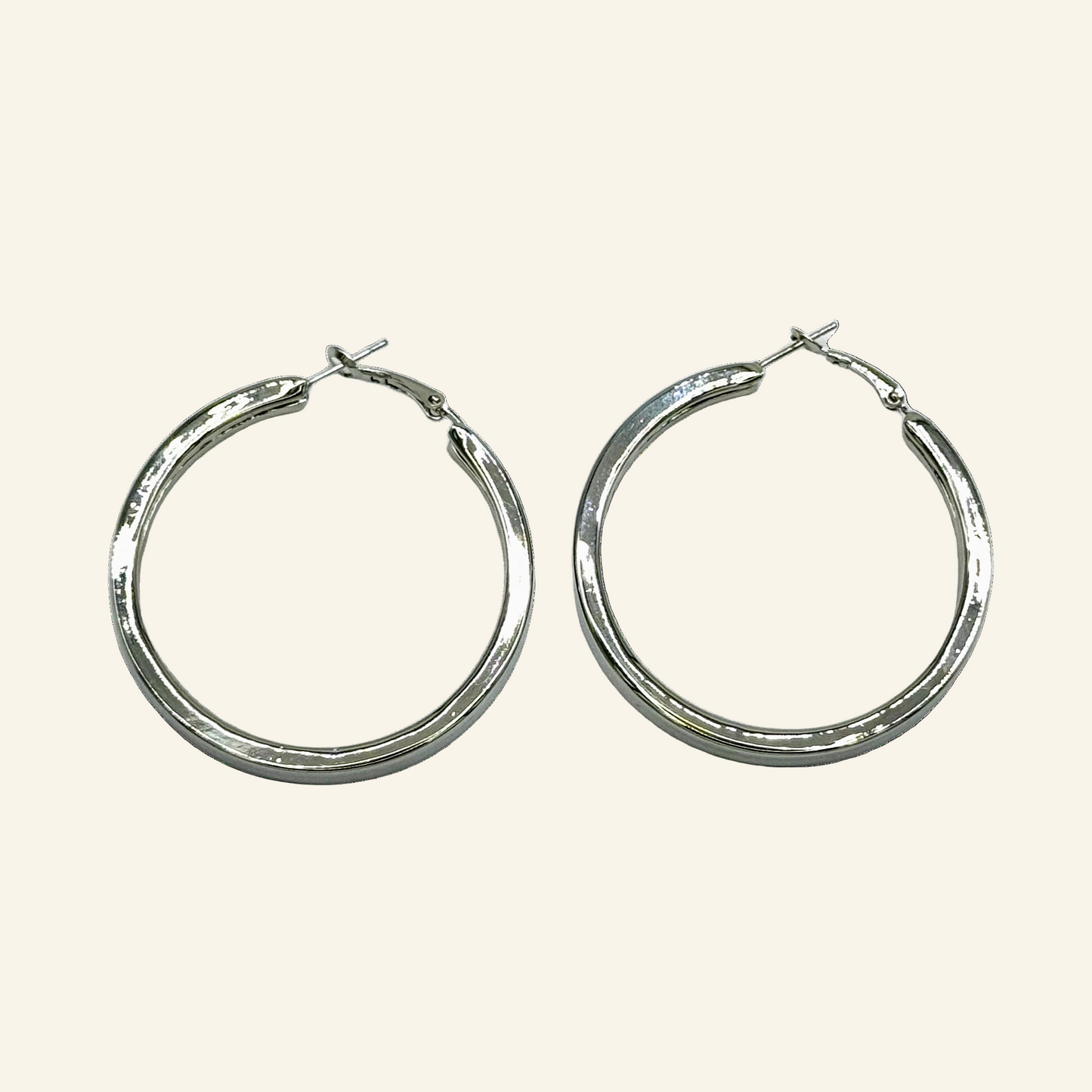 Silver Tone Hoop Squared Off Edges 2" Earrings