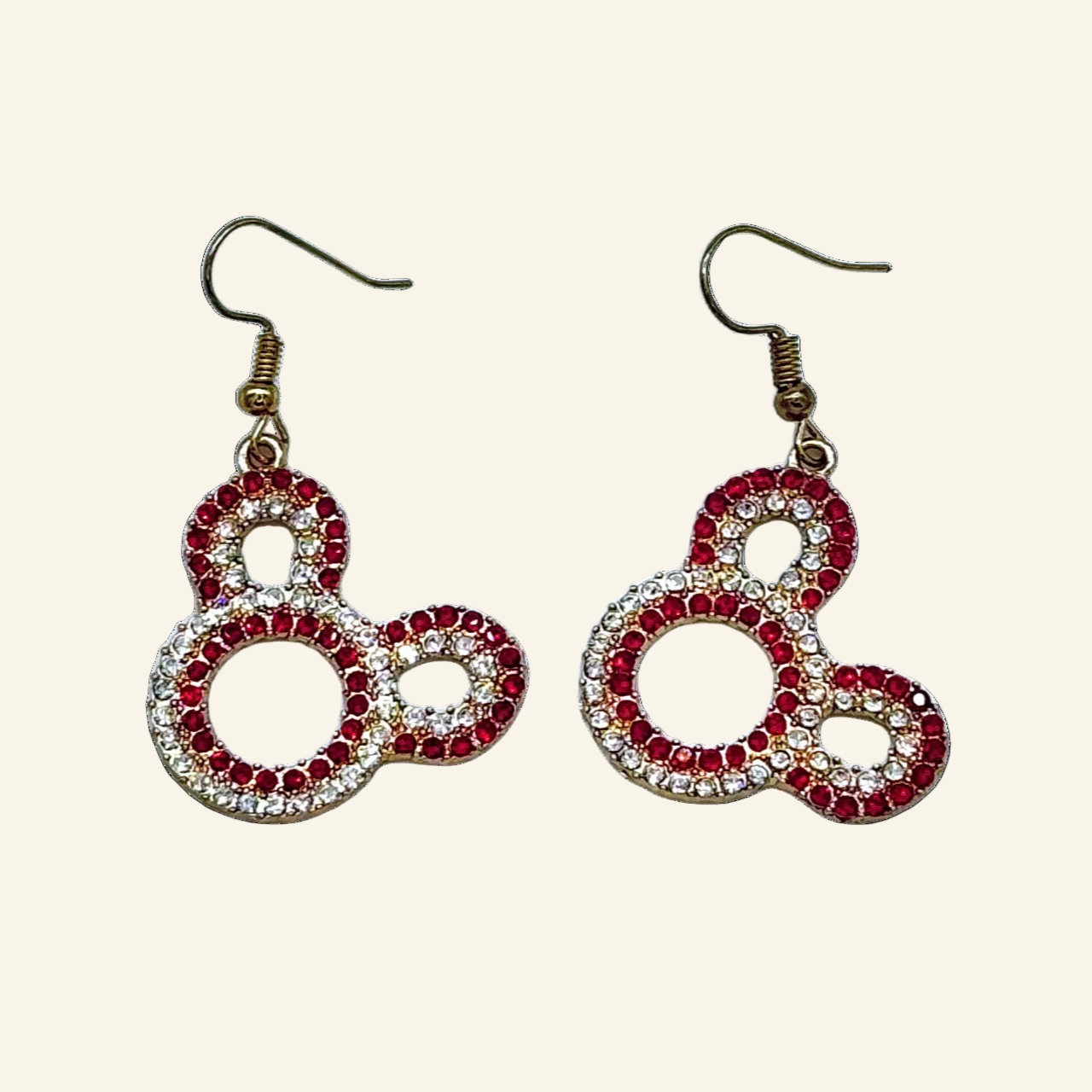 Red & White Rhinestones Mickey Mouse 1" Earrings