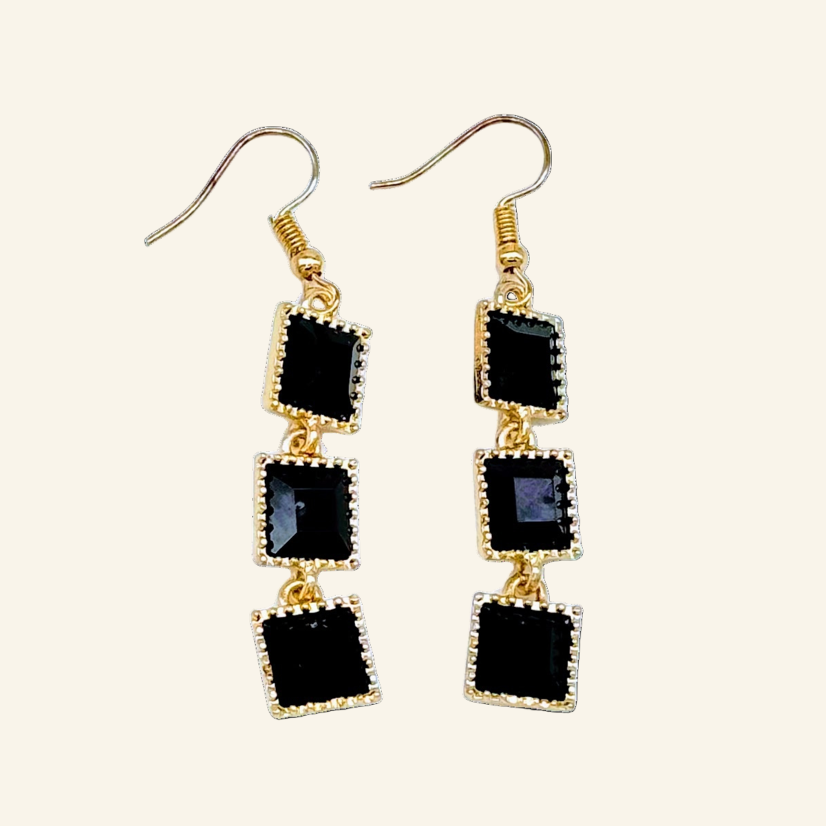Black Rhinestone Chain Dangle 2" Earrings