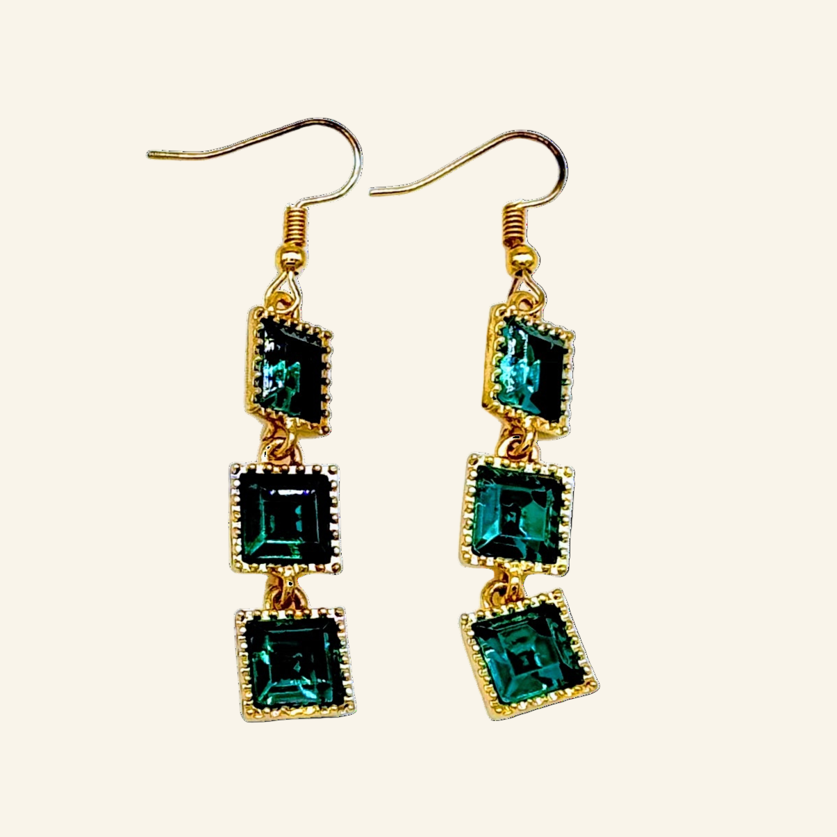 Green Rhinestone Chain Dangle 2" Earrings