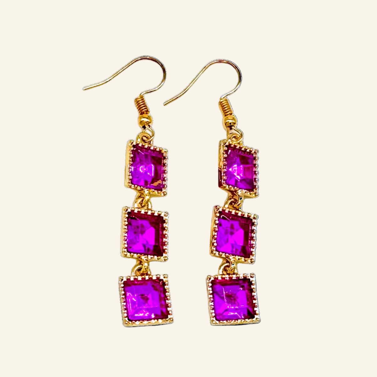 Purple Rinestone Chain Dangle 2" Earrings