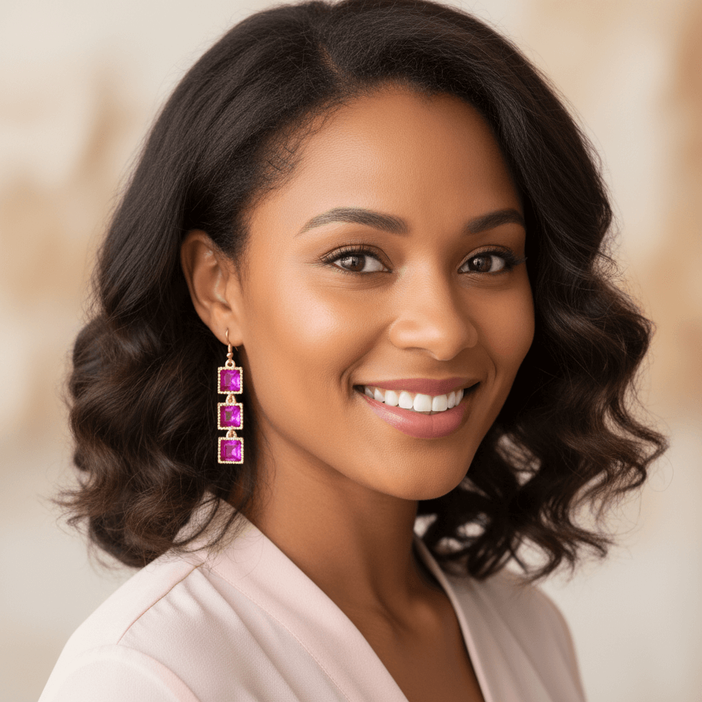 Purple Rinestone Chain Dangle 2" Earrings