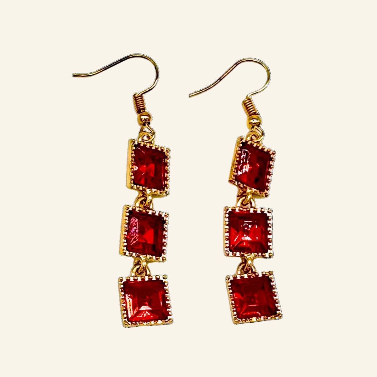 Red Rinestone Chain Dangle 2" Earrings