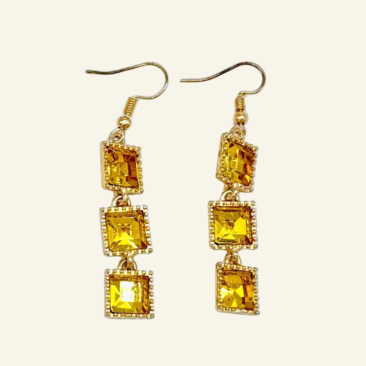 Yellow Rhinestone Chain Dangle 2" Earrings