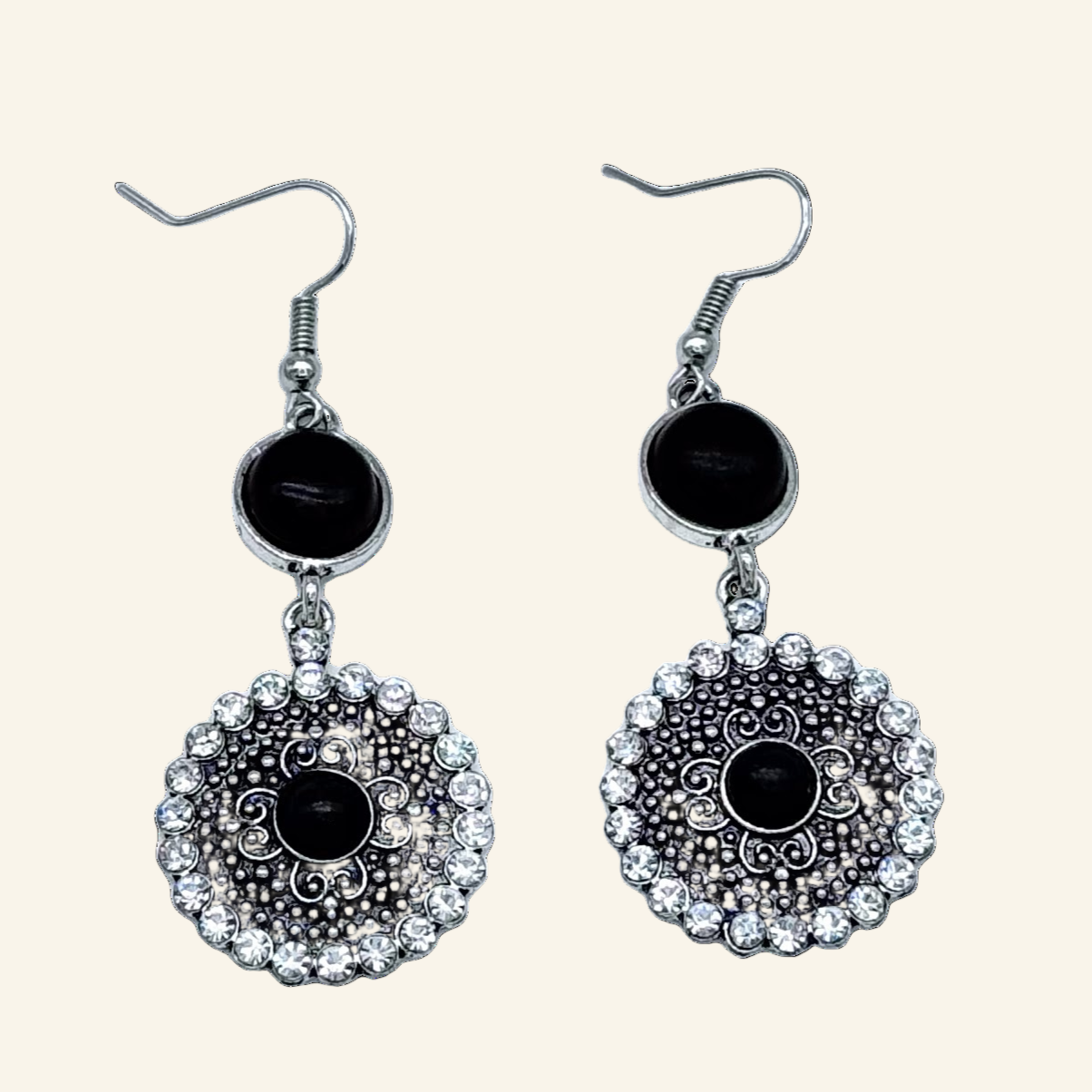 Black Decoration Flower Shape 2" Earrings