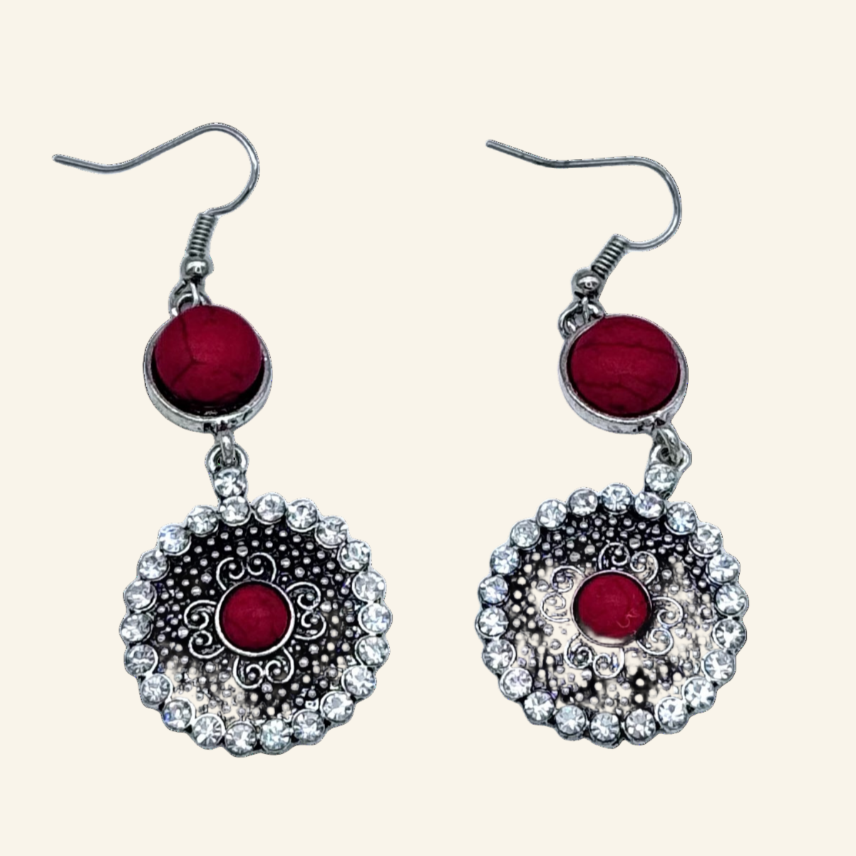 Red Decoration Flower Shape 2" Earrings