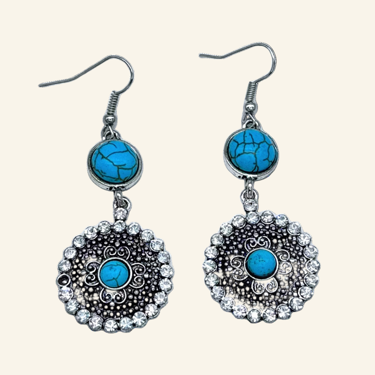 Turquoise Decoration Flower Shape 2" Earrings