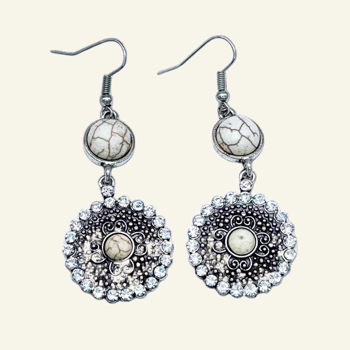 White Decoration Flower Shape 2" Earrings