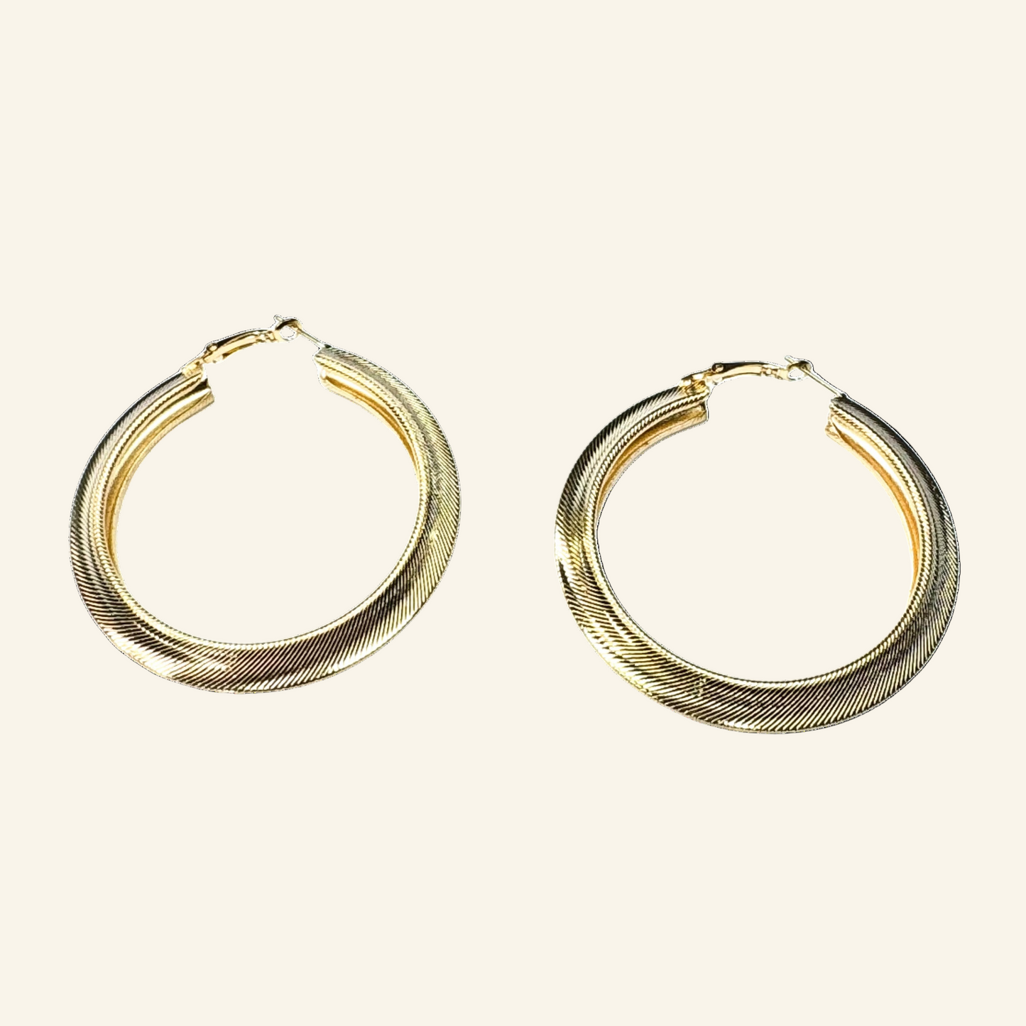 Gold Tone Hoop Texture Fashion 2" Earrings