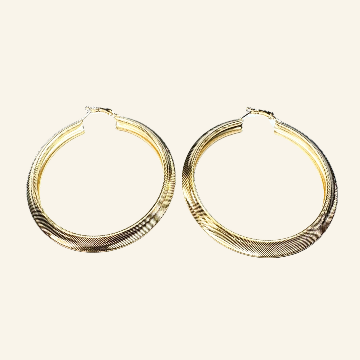 Gold Tone Hoop Texture Fashion 3" Earrings