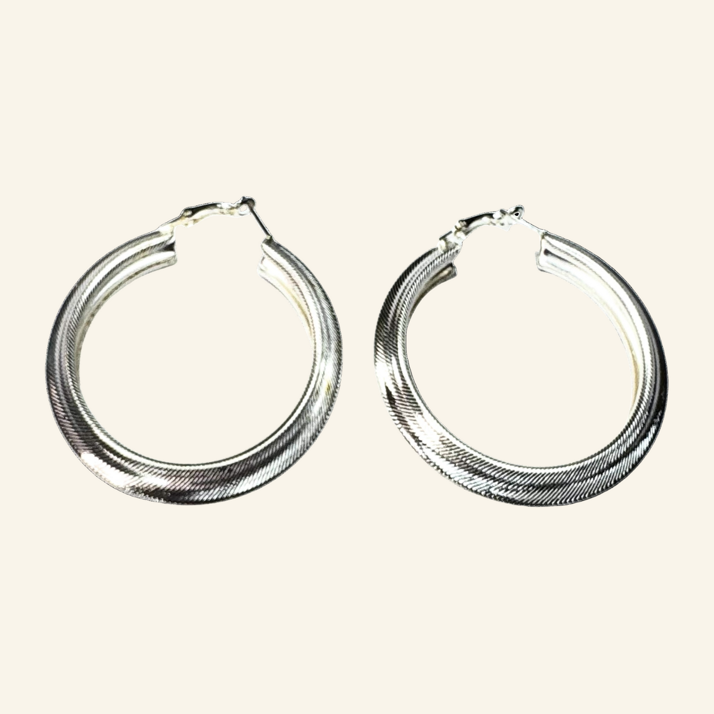 Silver Tone Hoop Texture Fashion 2" Earrings
