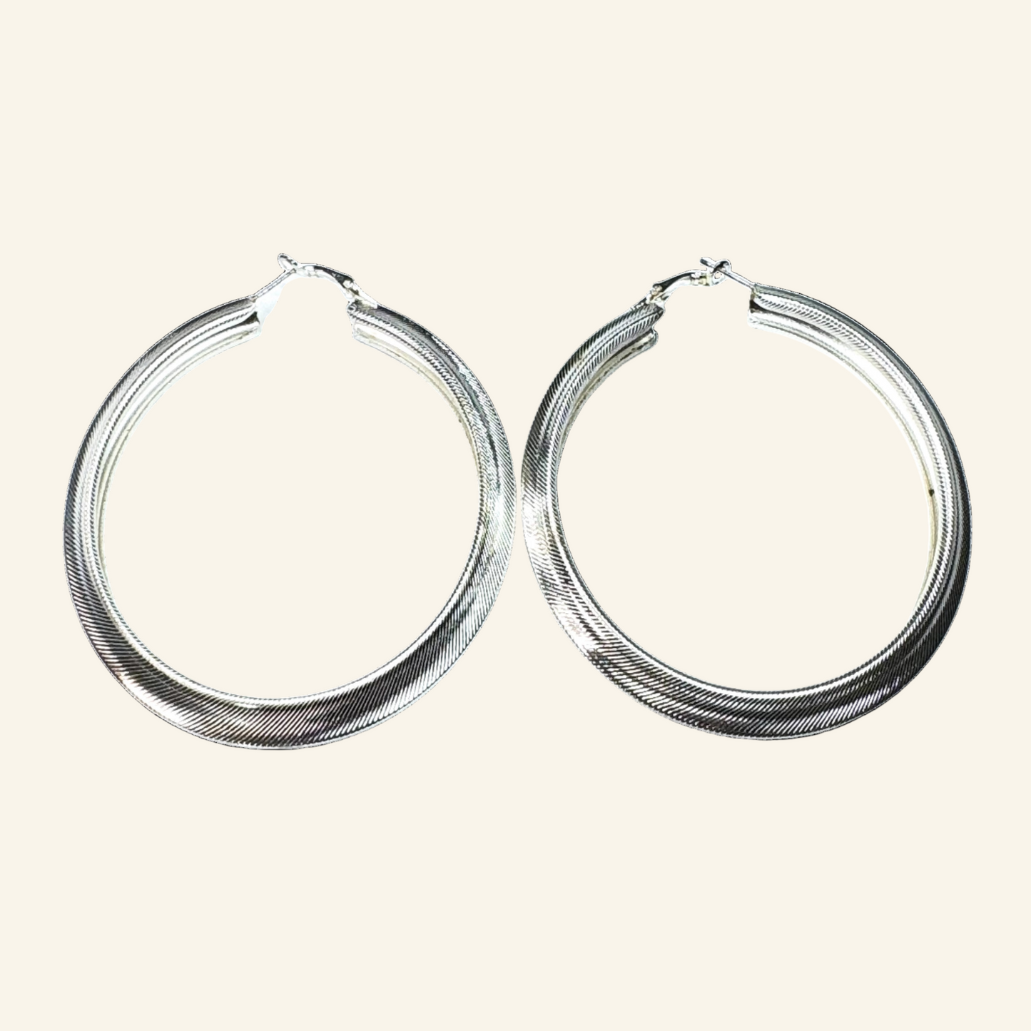 Silver Tone Hoop Texture Fashion 3" Earrings
