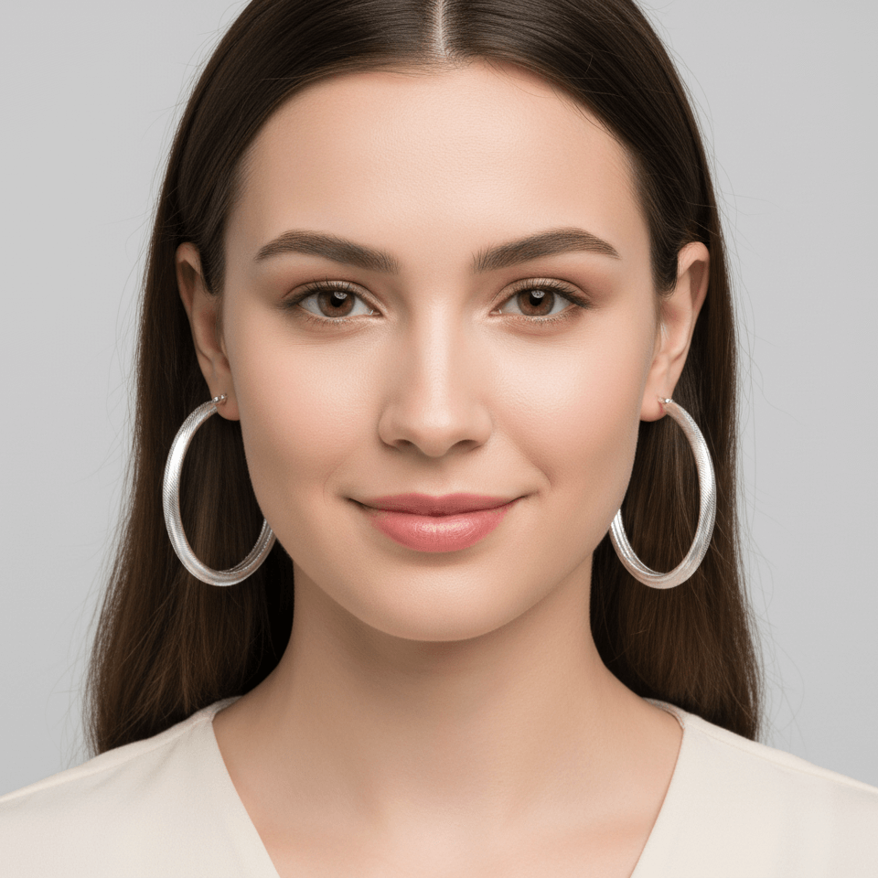 Silver Tone Hoop Texture Fashion 3" Earrings