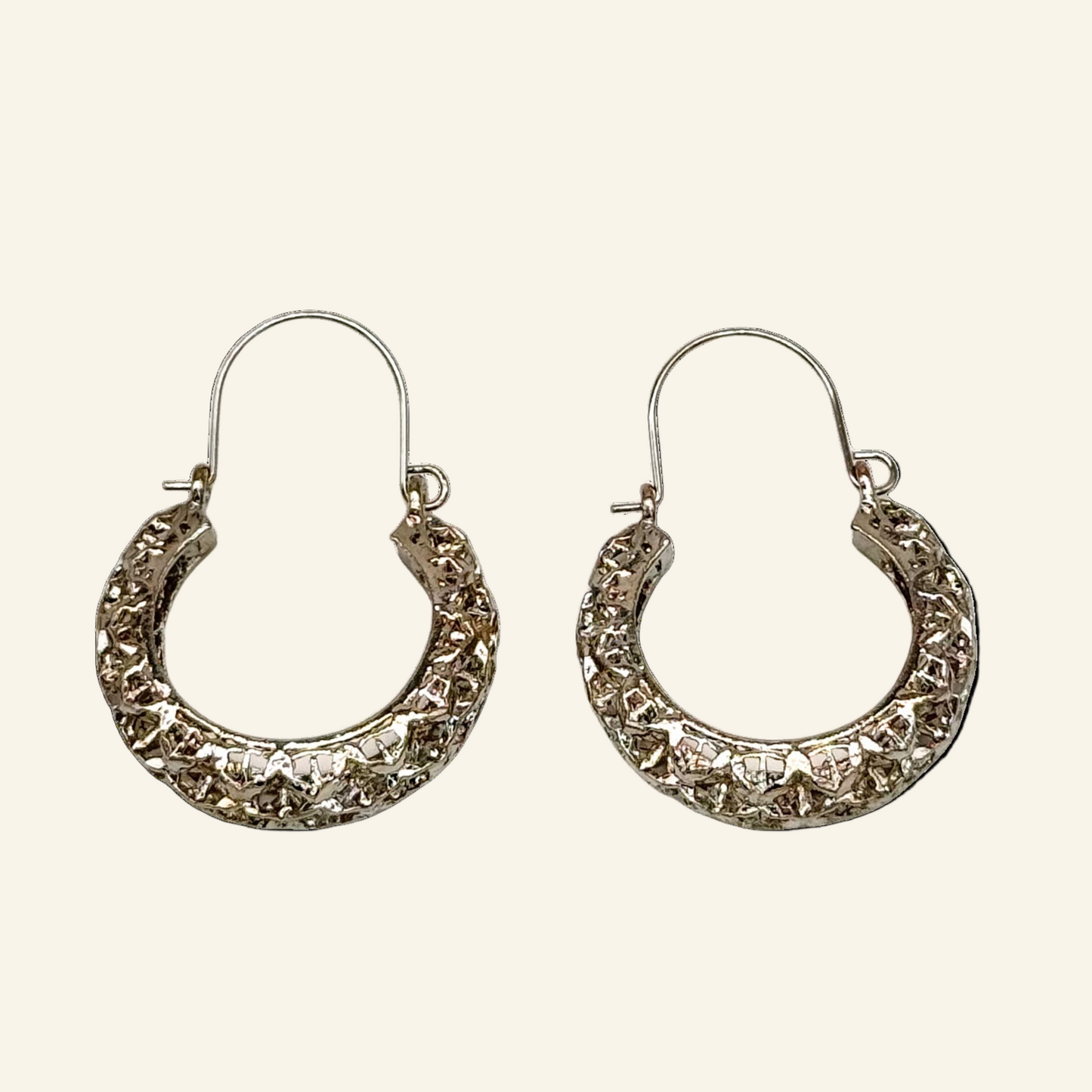 Silver Tone Basket 1 1/2 " Hoop Earrings