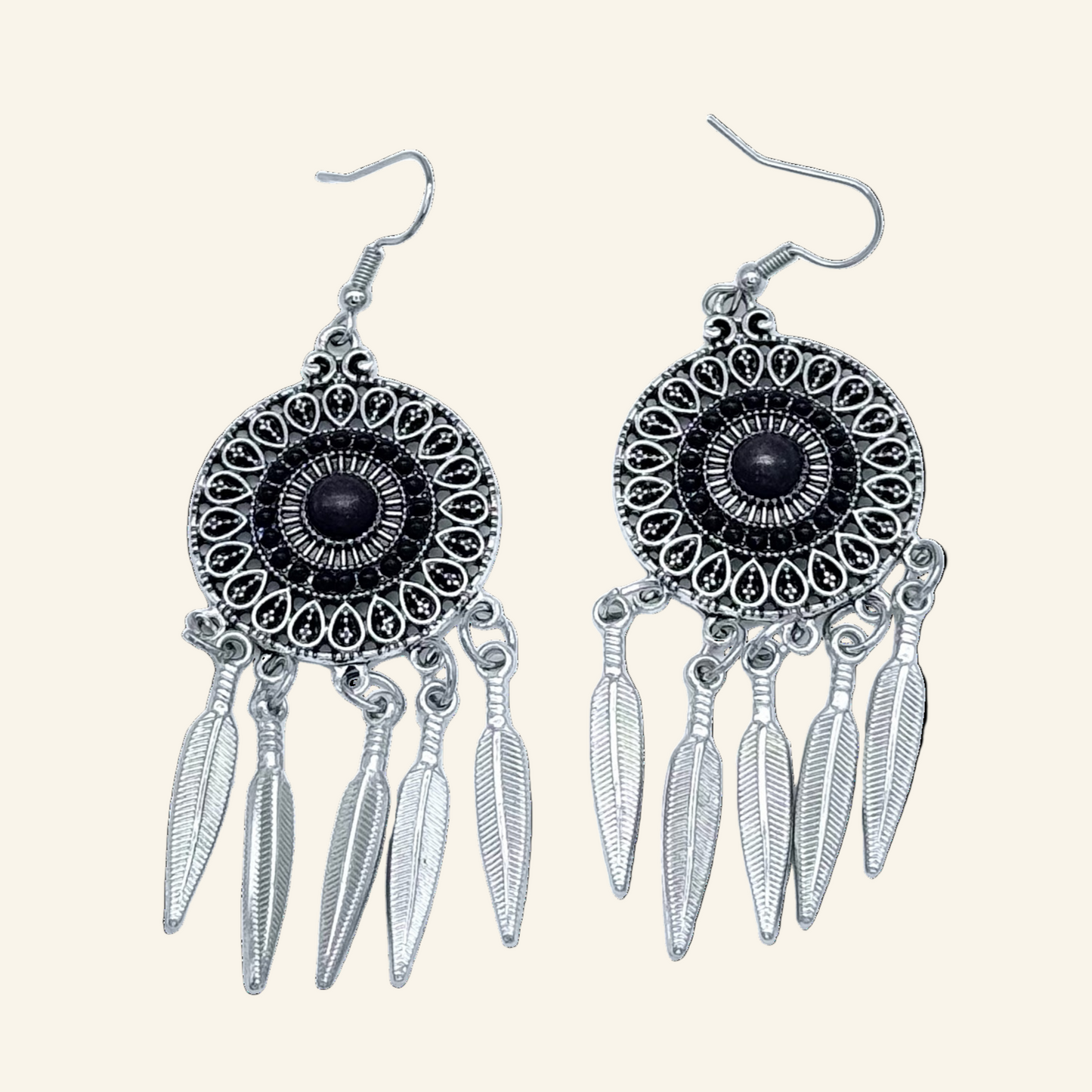 Black Dream Catcher Chandelier 2 1/2 " Earrings