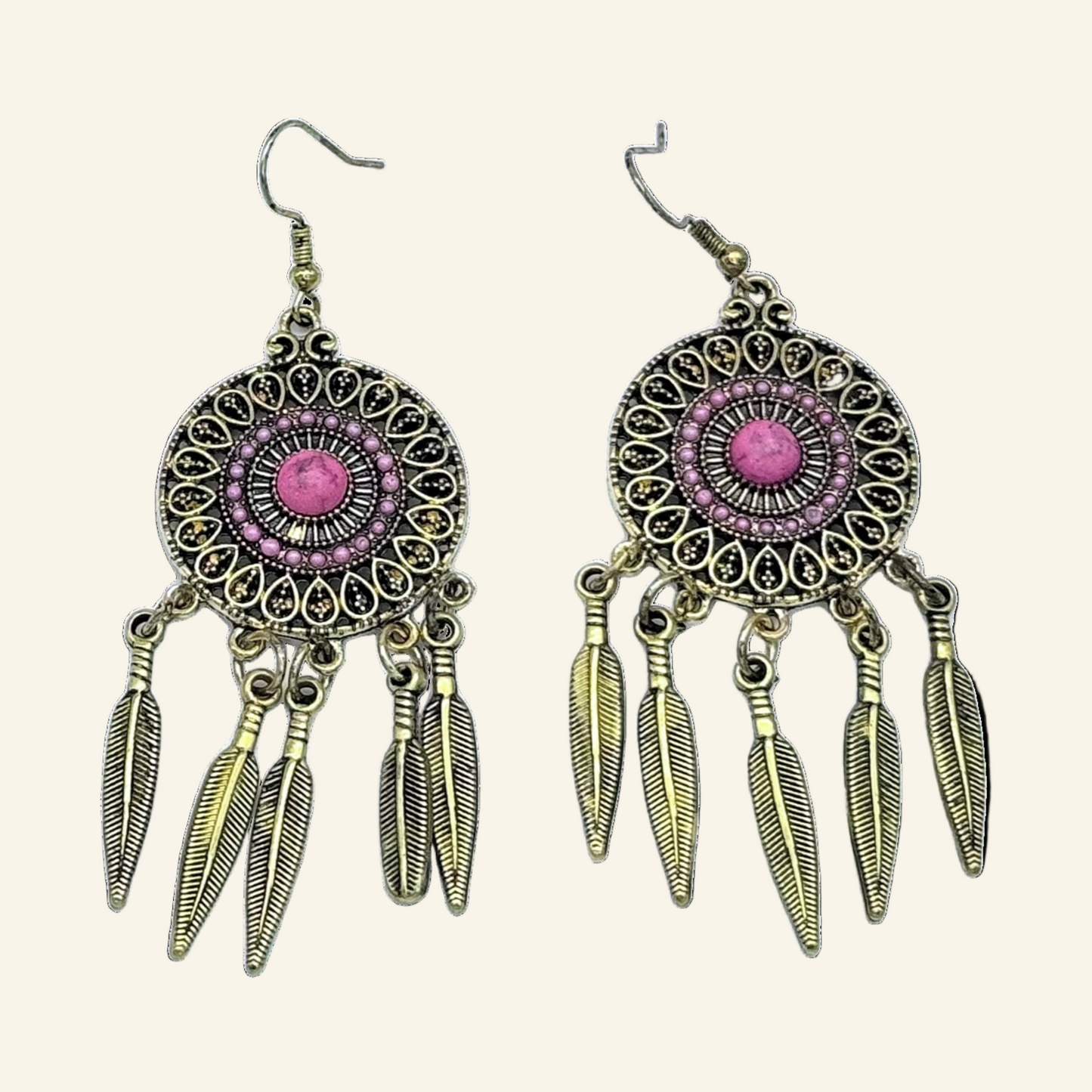 Pink Dream Catcher Chandelier 2 1/2 " Earrings