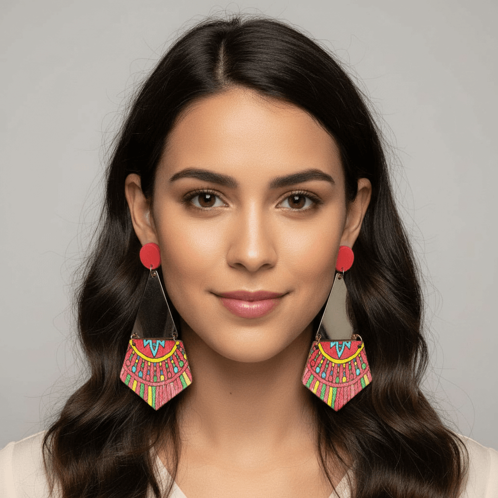 Bohemian Style Multicolor Gold Tone 3" Earrings V5
