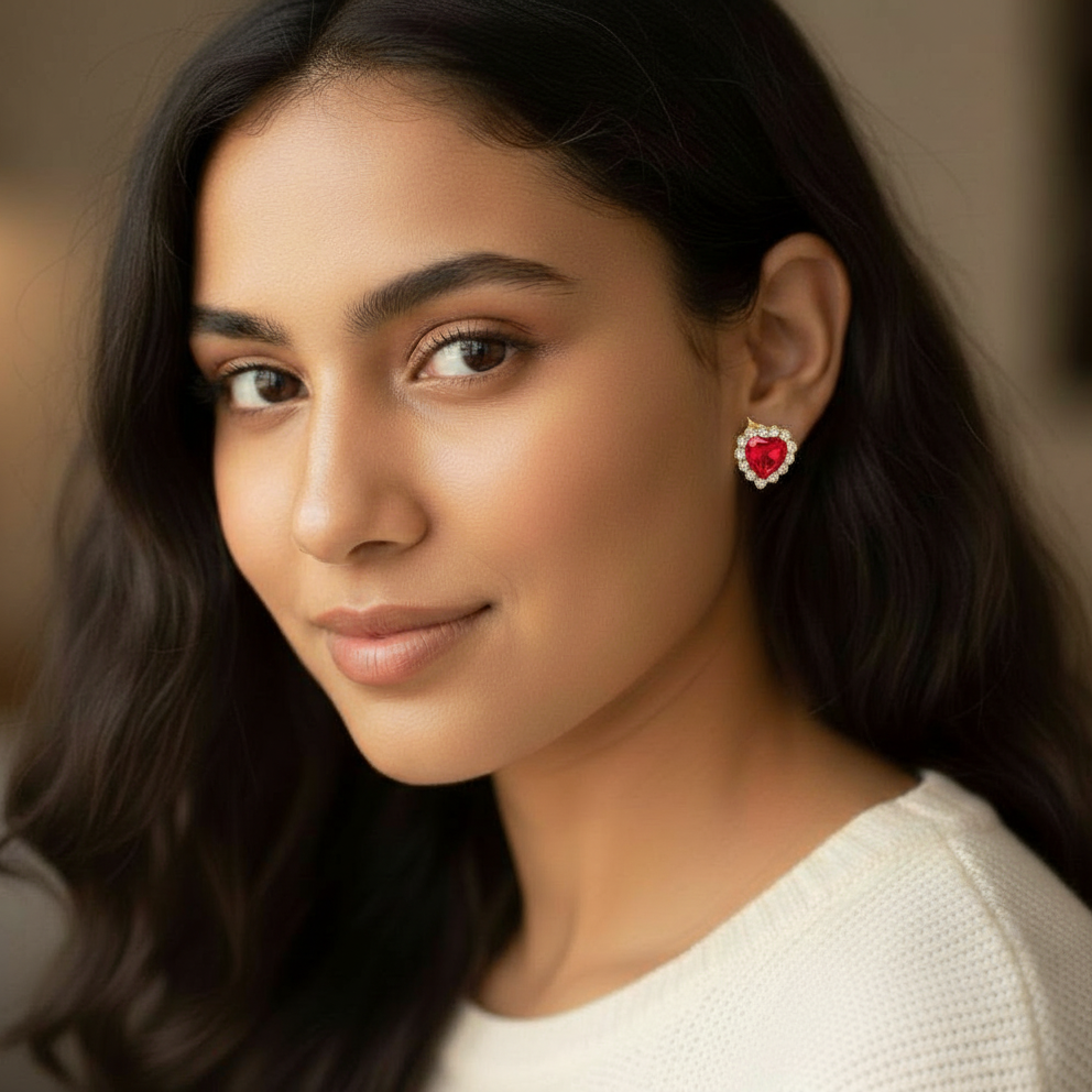 Dark Rose Centered Heart 1/2" Stud Earrings