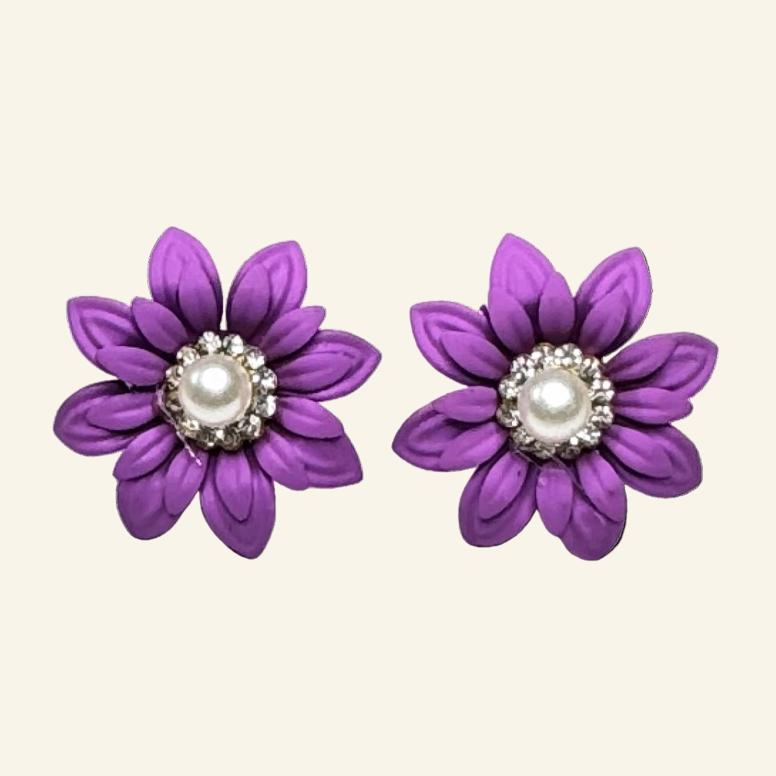 Daisy Stud Flowers 1" Earrings Purple