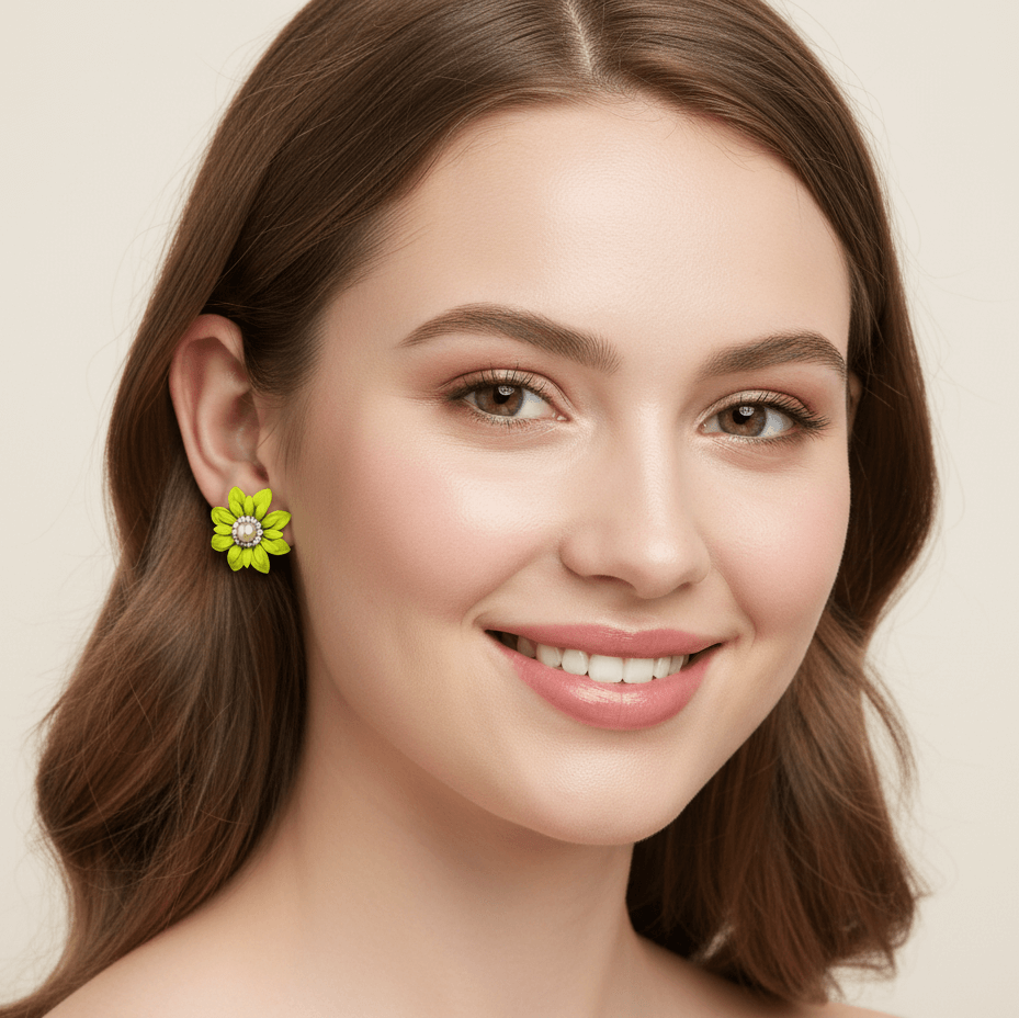 Daisy Stud Flowers 1" Earrings Yellow