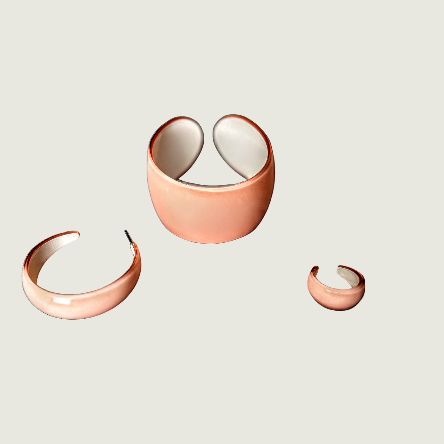 Pink Acrylic Cuff Bangle Bracelet with 2" Earrings and 1 Ring Set