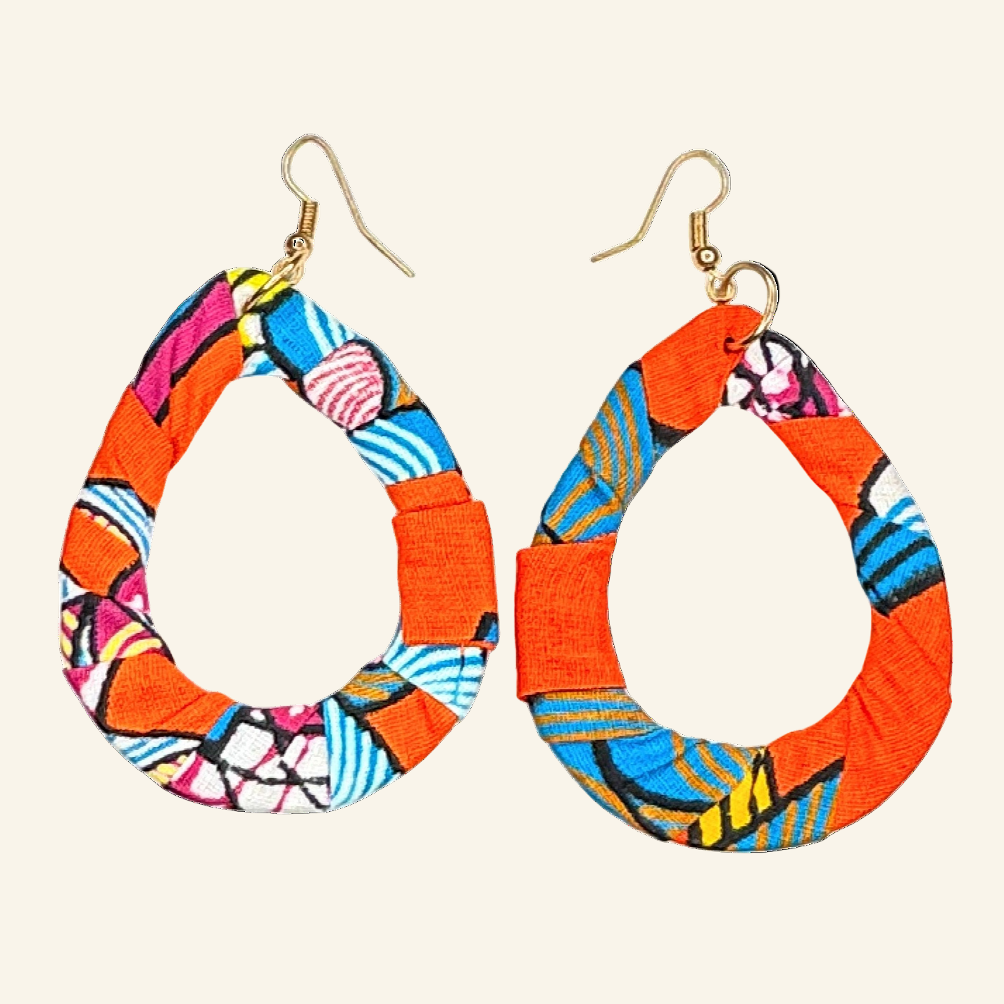 Print Cloth Wrapped Teardrop 2" Earrings V1
