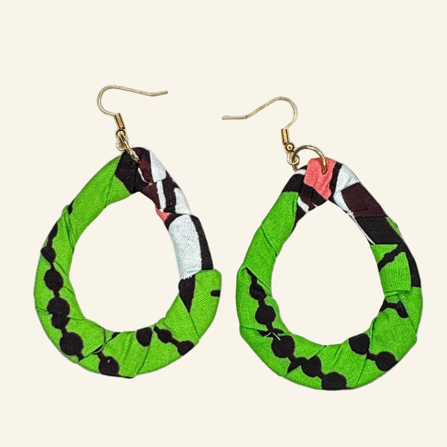 Print Cloth Wrapped Teardrop 2" Earrings V5