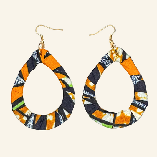 Print Cloth Wrapped Teardrop 2" Earrings V7