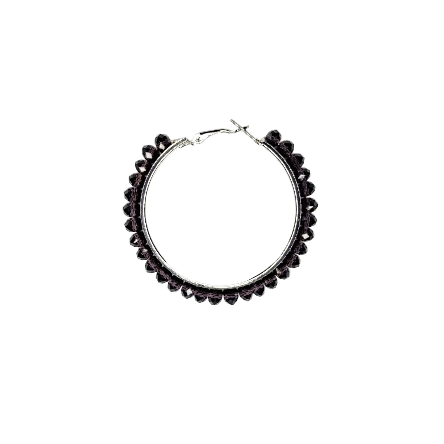 Silver Tone Purple Bead Hoop Pierced 2" Earrings