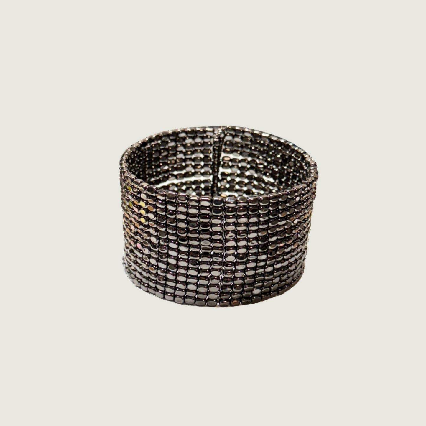 Metallic Wrap Cuff Bracelet Silver Beaded Flexible
