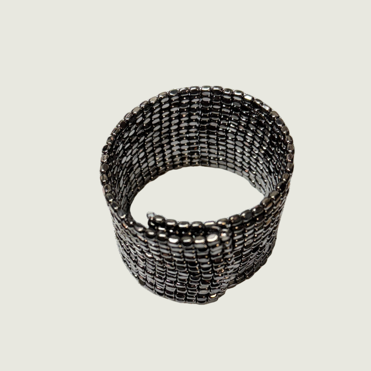 Metallic Wrap Cuff Bracelet Silver Beaded Flexible
