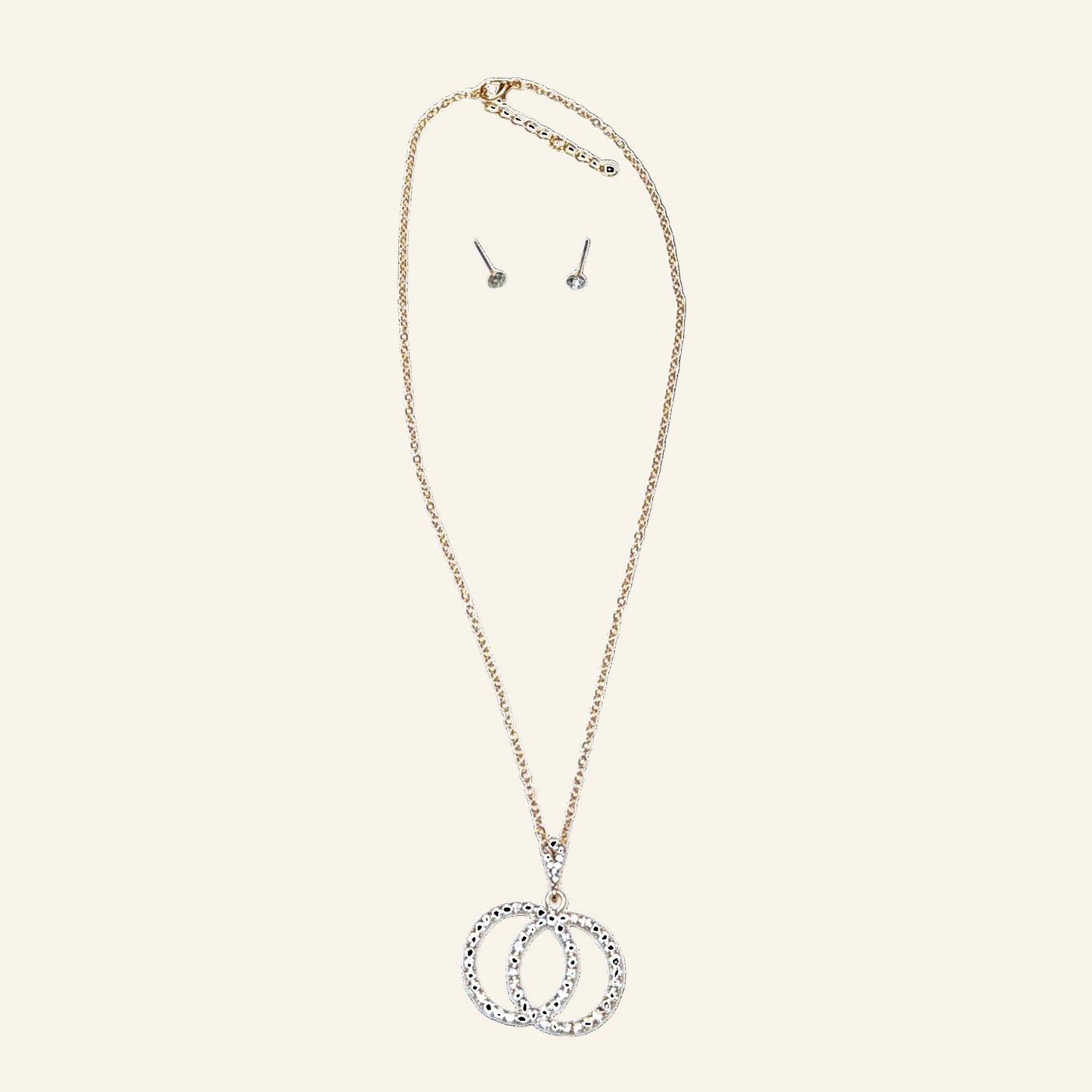 Double Circle Rhinestone Goldtone 20" Pendant Necklace