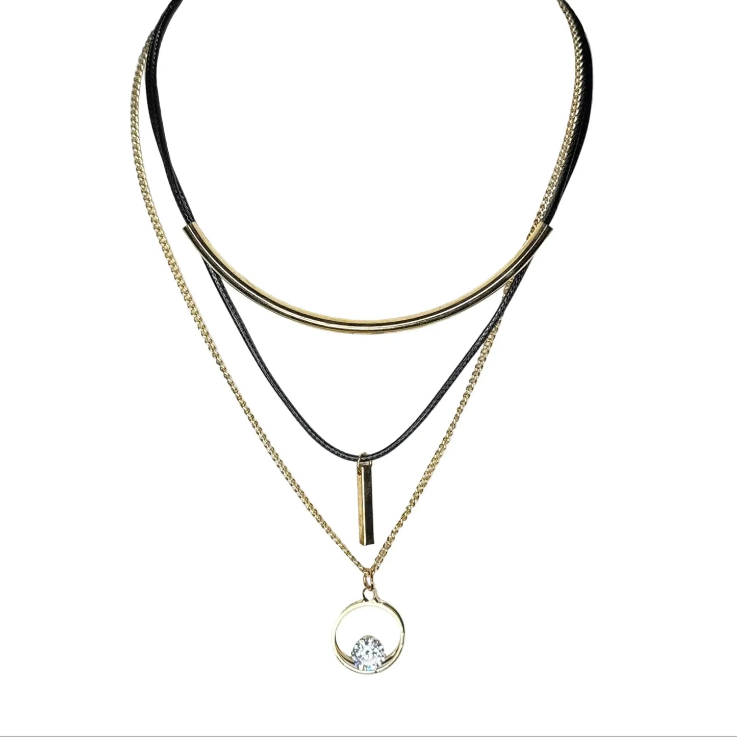 Stone-Studded Goldtone Layered 13" Necklace