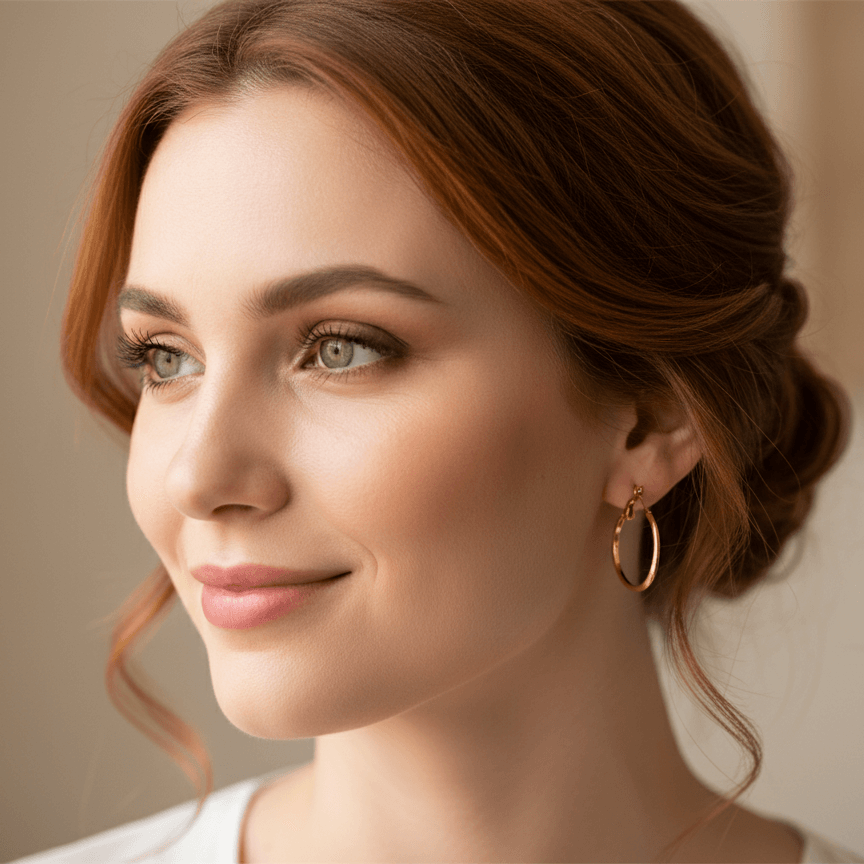 Gold Tone Beveled Hoop 1" Earrings Stainless Steel